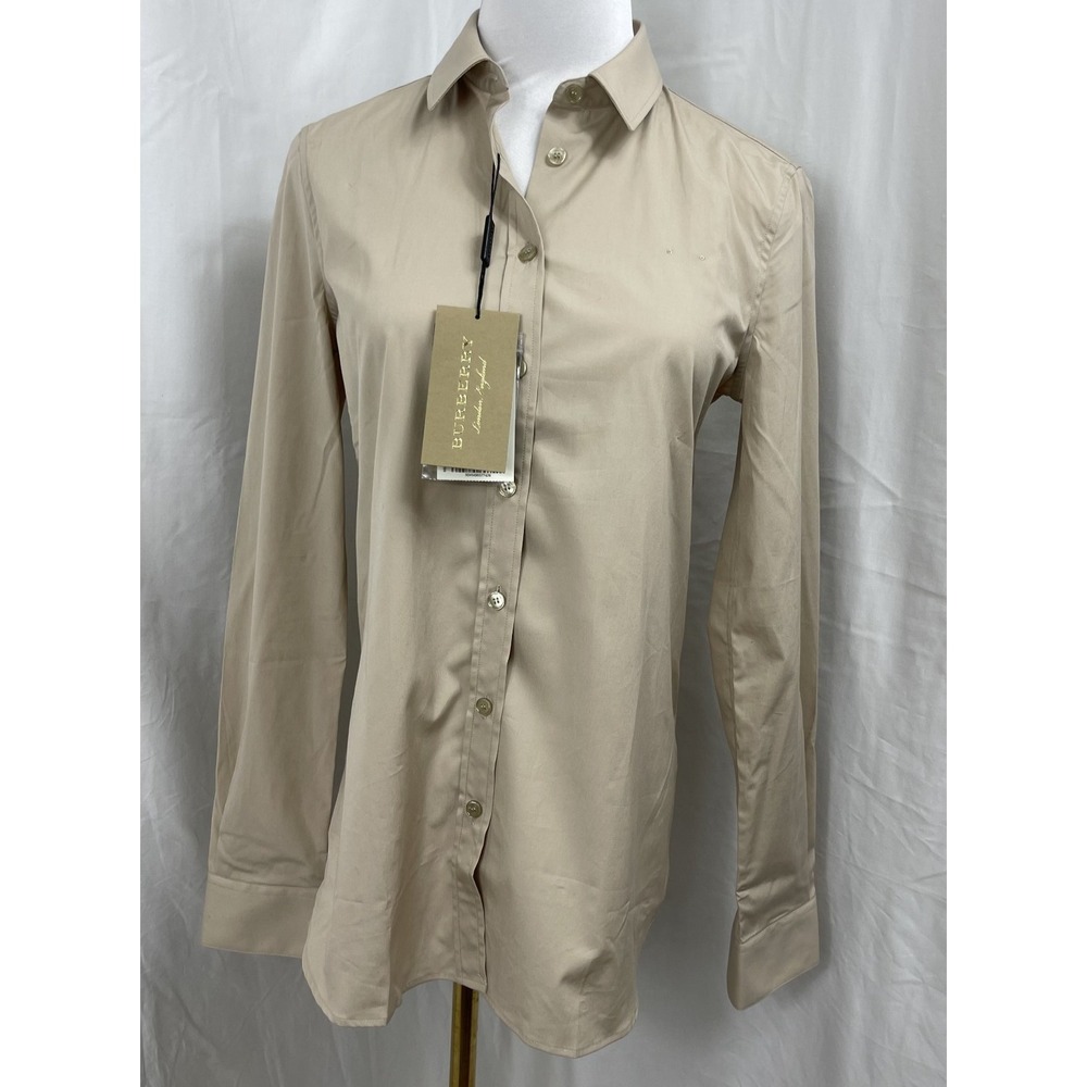 Burberry London Stone Cotton Button Down Shirt Women 4 Long Sleeve Quiet Luxury